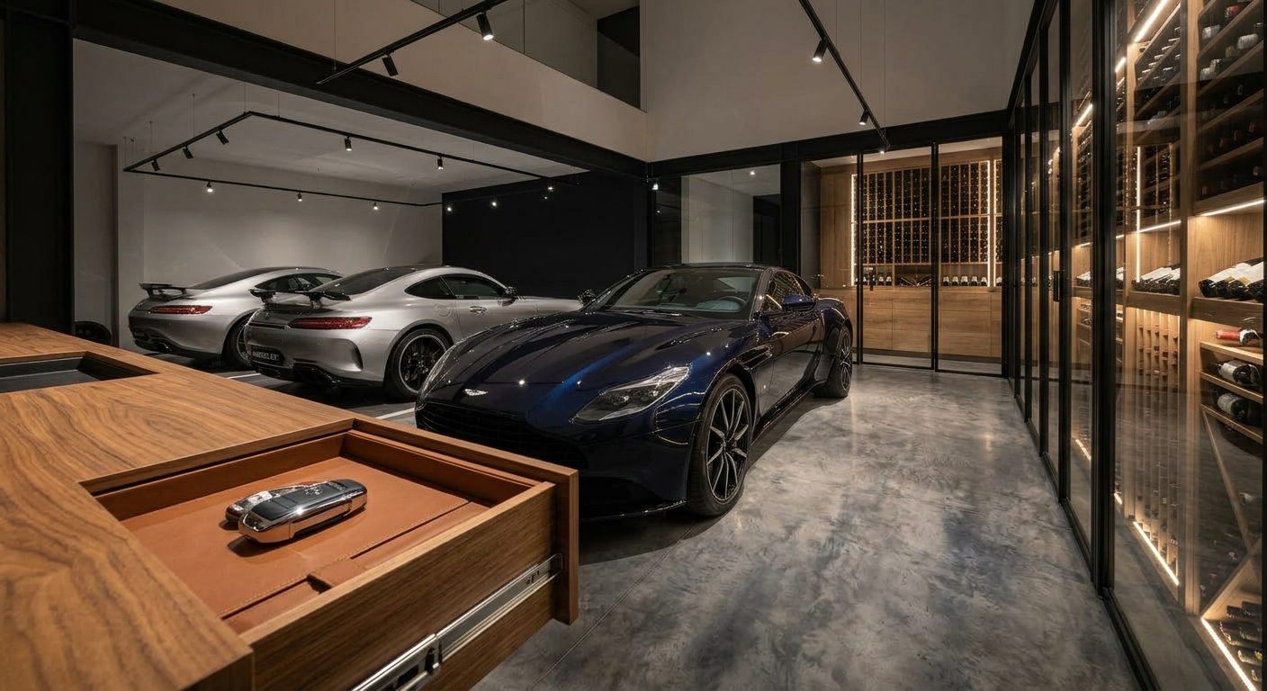 Aston Martin azul y Mercedes-AMG GT en resguardo
