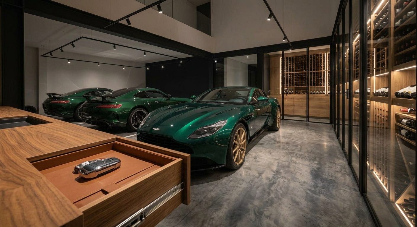 Showroom de Atelier Motorwerks con Aston Martin y llaves en resguardo
